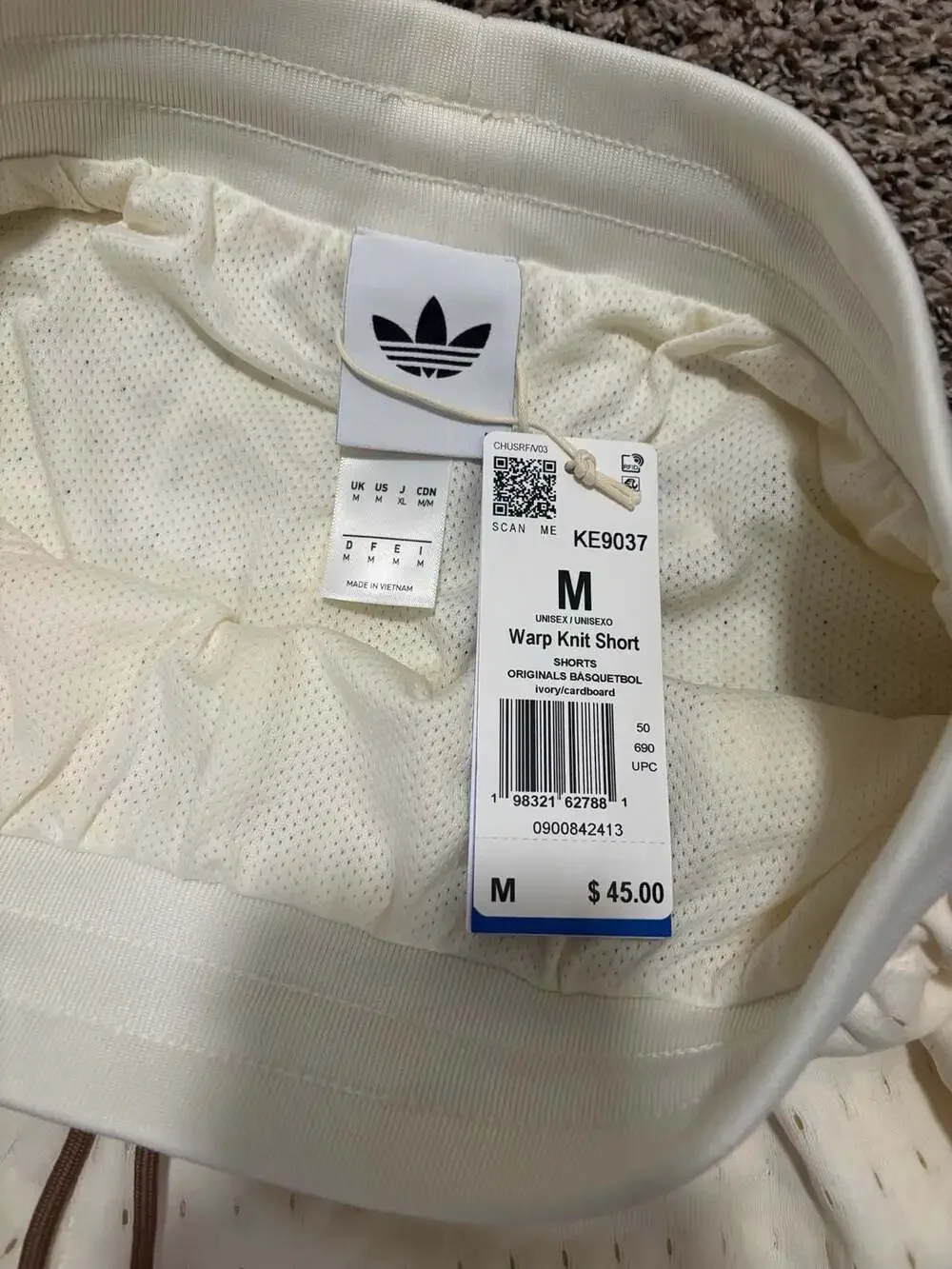 Adidas Originals Unisex Warp Knit Basketball Shorts in Ivory & brown